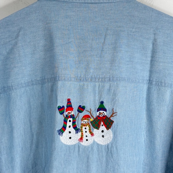 VTG NWT Embroidered Christmas Denim Button Down 3X Snowman Holiday 90s Snowflake - Picture 4 of 8